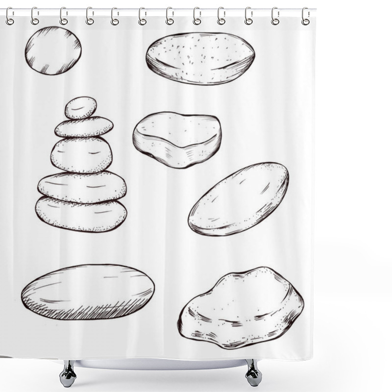 Personality  Spa Day Stones Illustration, Stone Massage Therapy Elements, Dzen, Sones Hand Drawn  Shower Curtains