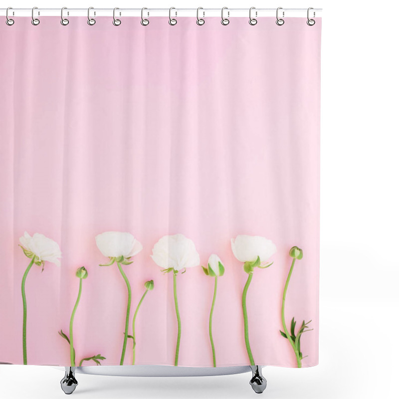 Personality  Floral Composition Made From White Flowers On Pink Background. Flat Lay, Top View. Valentines Day Background Shower Curtains