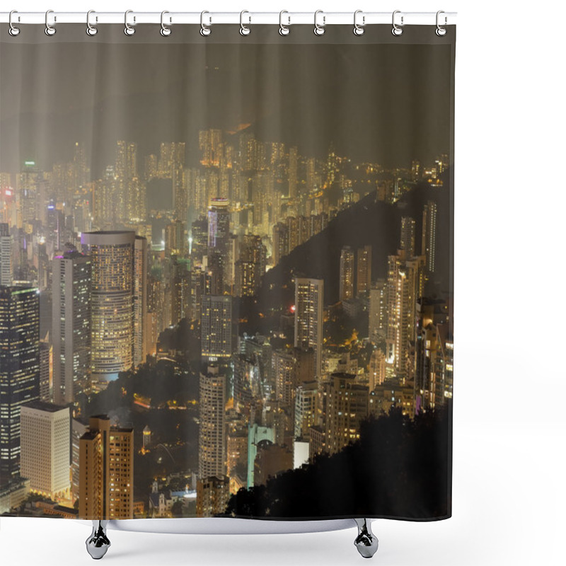 Personality  Hong Kong City Skyline Panorama At Night With Victoria Harbor An Shower Curtains