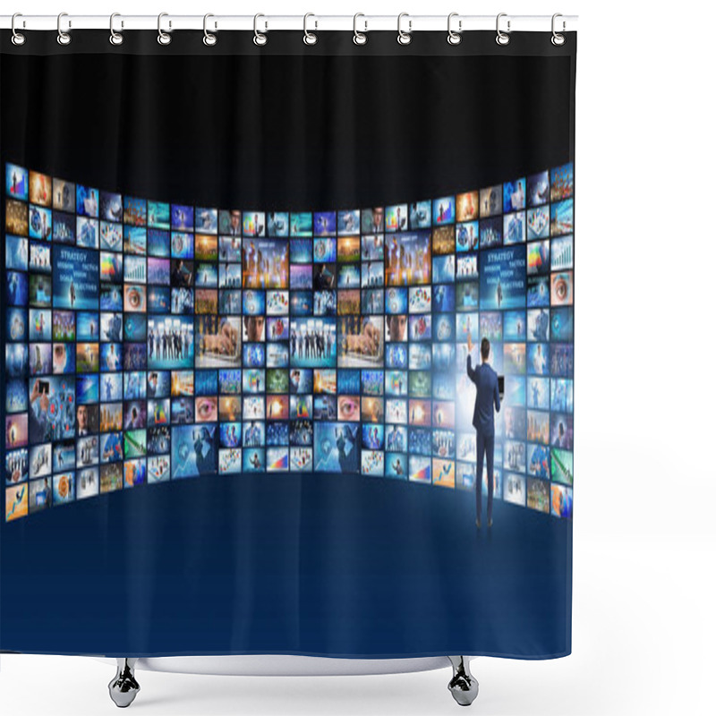 Personality  Concept Of Streaming Video With Businessman Shower Curtains