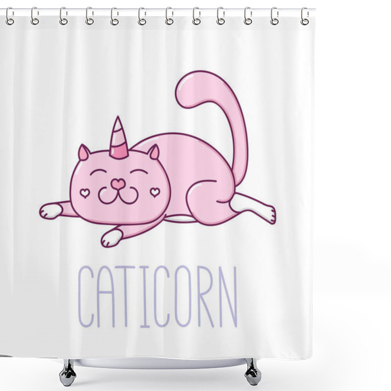 Personality  Cute Image Of A Lying Cat With A Horn Unicorn. Shower Curtains