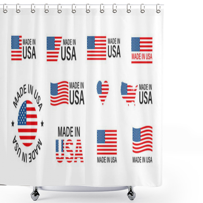 Personality  Made In The USA. Flag America Set Isolated Icon In Flat Style. American Production Vector Illustration. Shower Curtains