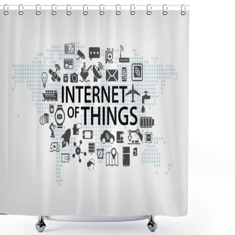 Personality  Internet Of Things (IOT) Concept With World Map And Connected Devices As Vector Illustration With Various Icons Of Objects Shower Curtains