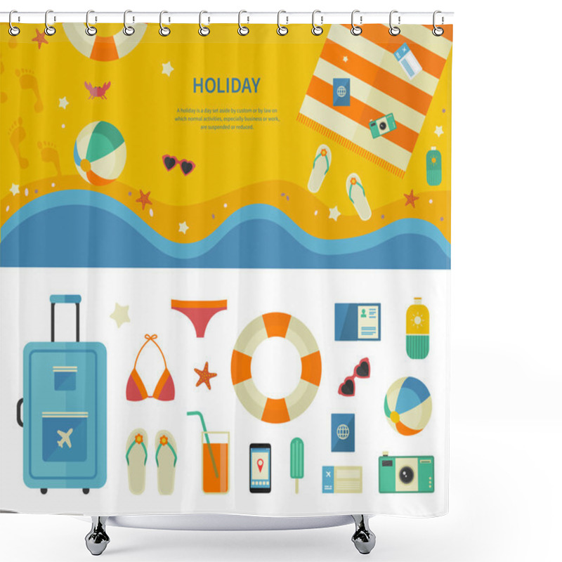 Personality  Banner And Icons Of Sea Holiday Travel Concept Shower Curtains