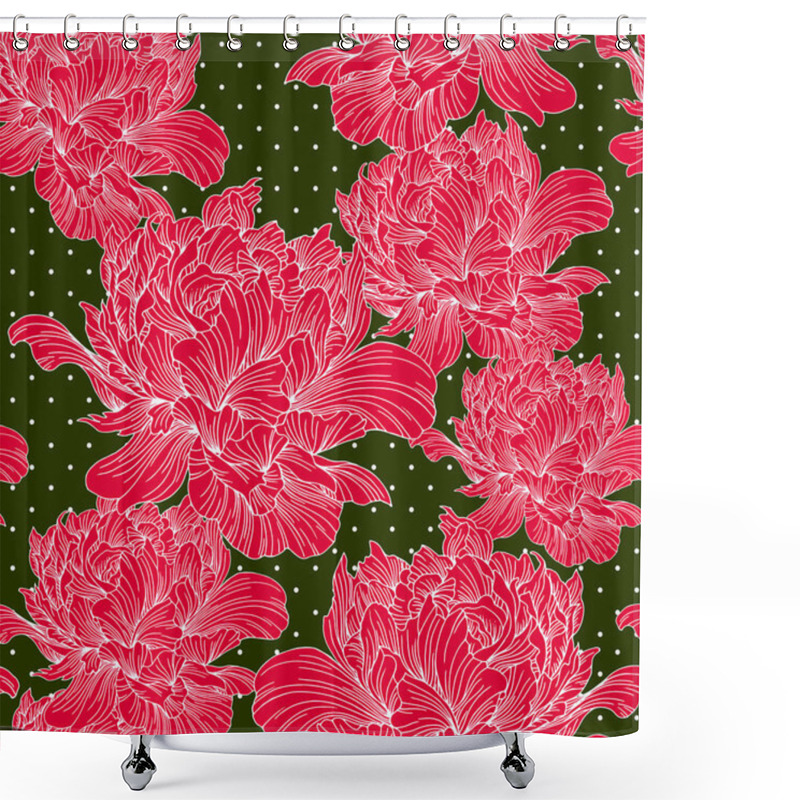 Personality  Hand Drawn Linen Peony Flower, Vector Seamless Pattern, Illustra Shower Curtains