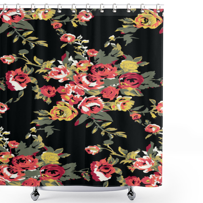 Personality  Seamless Tile Rose Bunches Floral Fabric Design. Classic Floral In Fresh, Modern Textile Print. Design Can Be Edited, Scaled Without Losing Quality And Recoloured Easily. Adapt It To Suit Your Creative Project Requirements Shower Curtains