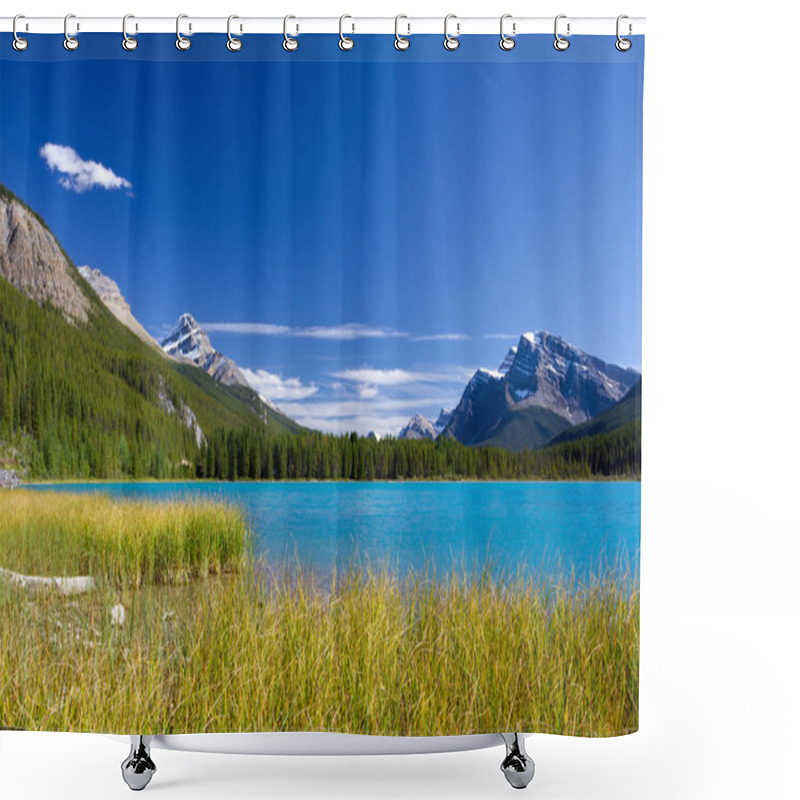 Personality  Lake With Turquoise Blue Water, Rocky Mountains And Clear Sky Shower Curtains