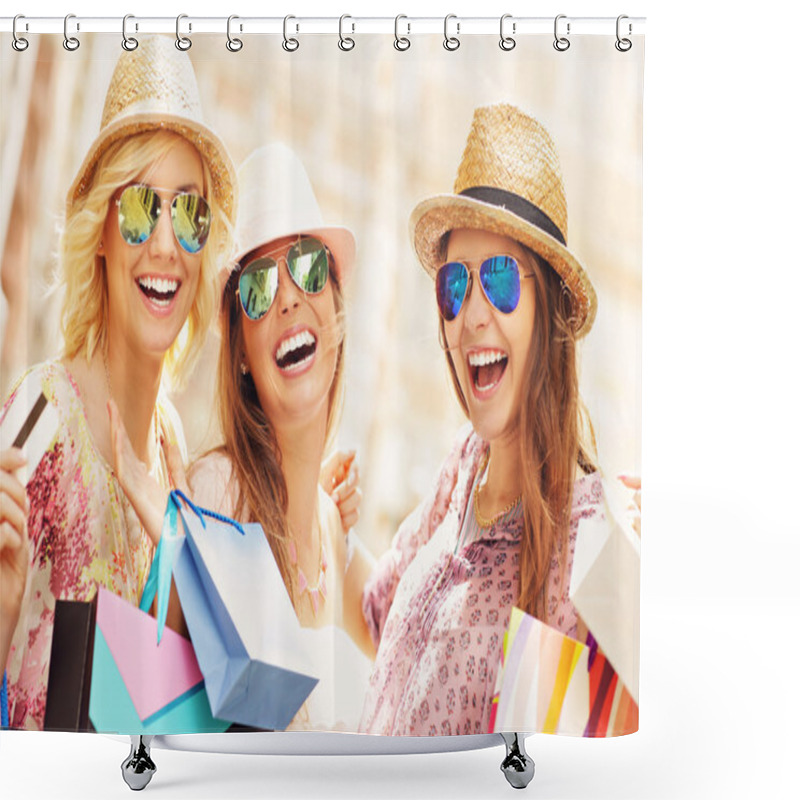 Personality  Group Of Happy Friends Shopping Shower Curtains