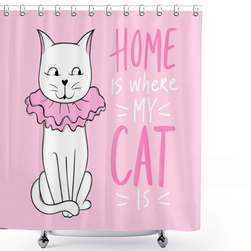 Personality  Vector Cute Cat Illustration. Hand Drawn Stylish Kitten. Doodle Kitty. Cartoon Animal Isolated On White. Funny Character. Shower Curtains