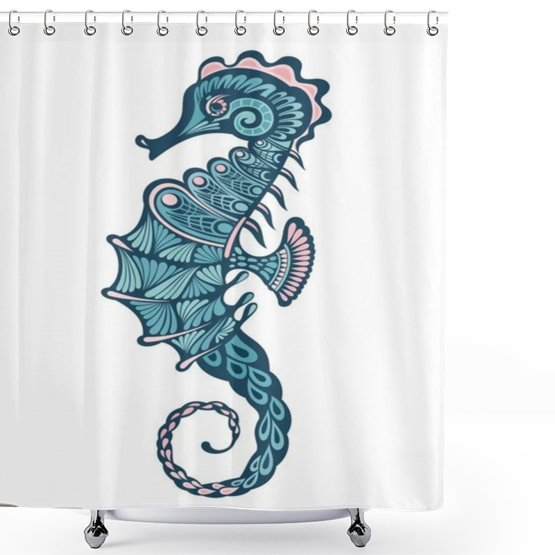 Personality  Seahorse Vector Illustration Maori Style Tattoo. Stylized Graphic Seahorse.  Shower Curtains