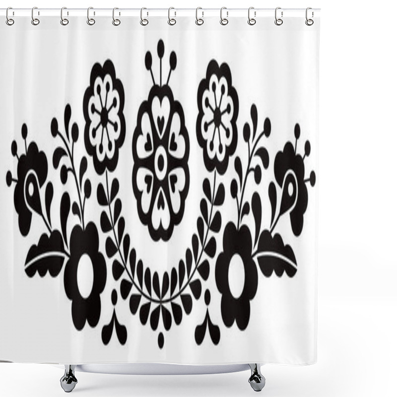 Personality  Mexican Folk Art Style Vector Floral Pattern Long Horizontal Oriented, Designs Inspired By Traditional Embroidery From Mexico In Black And White  Shower Curtains