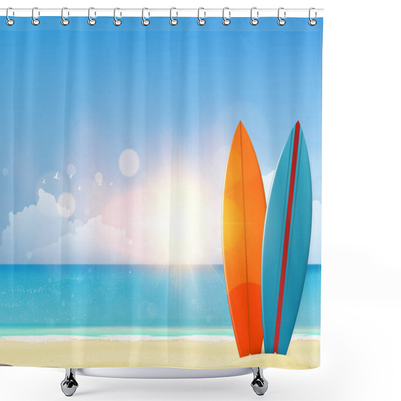 Personality  Sandy Beach With Surf Boards Shower Curtains