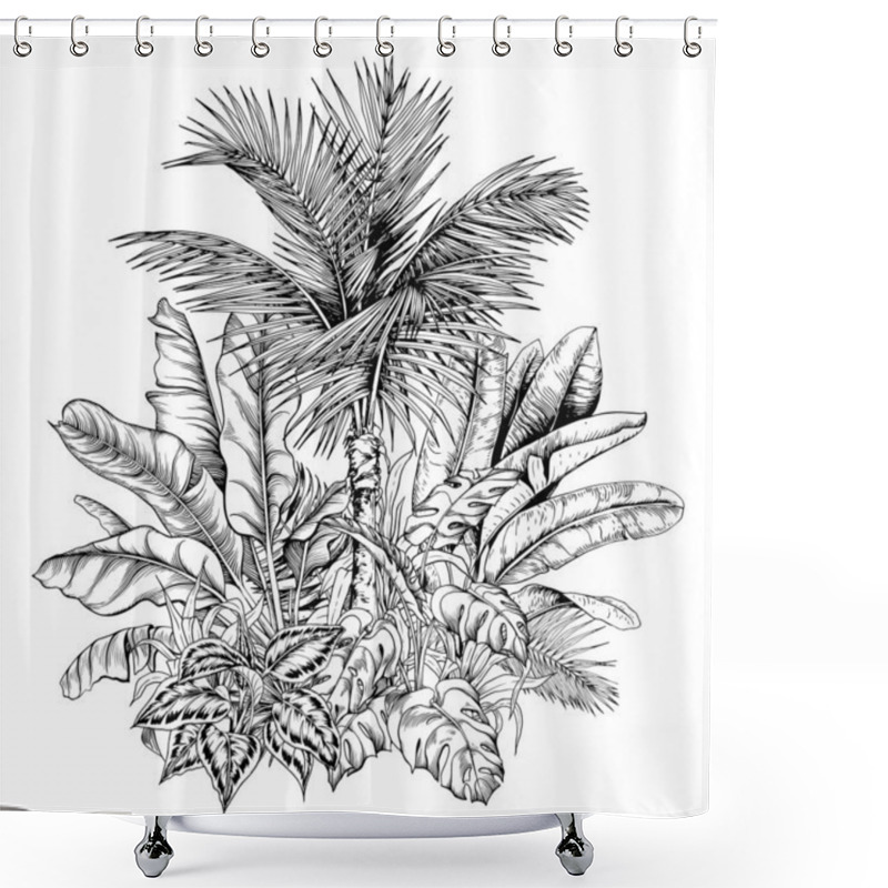 Personality  Tropical Composition With Sketchy Palm Trees And Banana Leaves. Shower Curtains