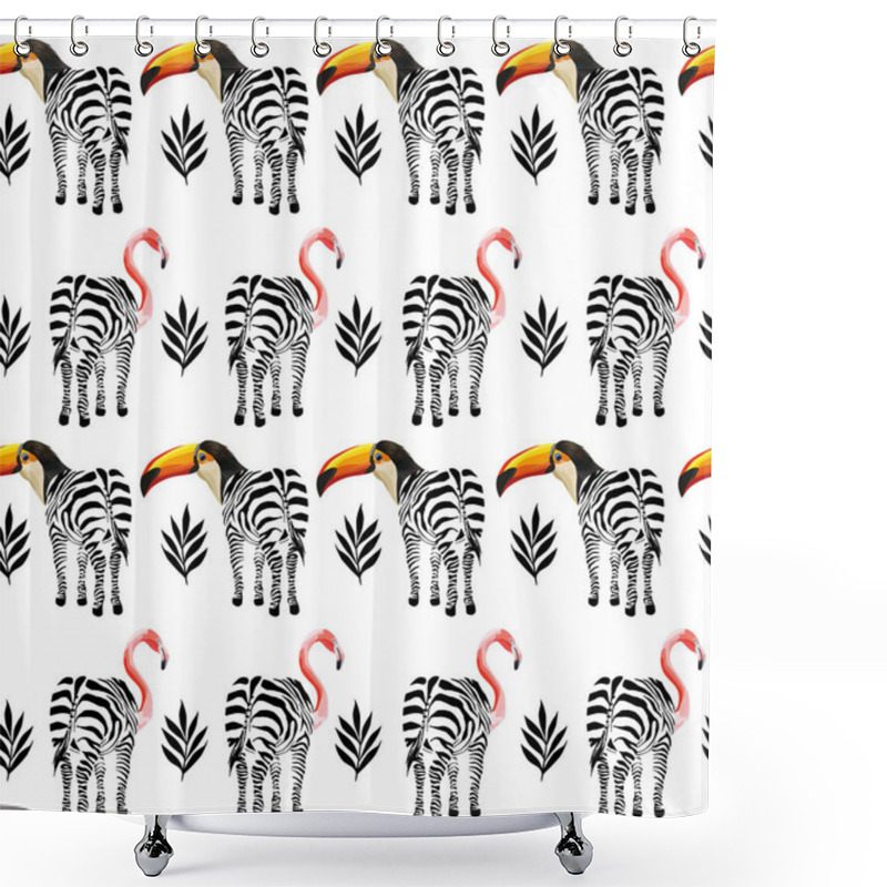 Personality  Exotic Animals Zebra Toucan Flamingo Trendy Tropical Pattern Shower Curtains