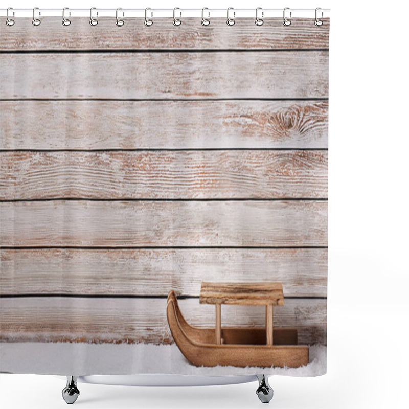 Personality  Empty Wooden Sled In Rustic Snowy Setting For Winter Holiday Decor Shower Curtains