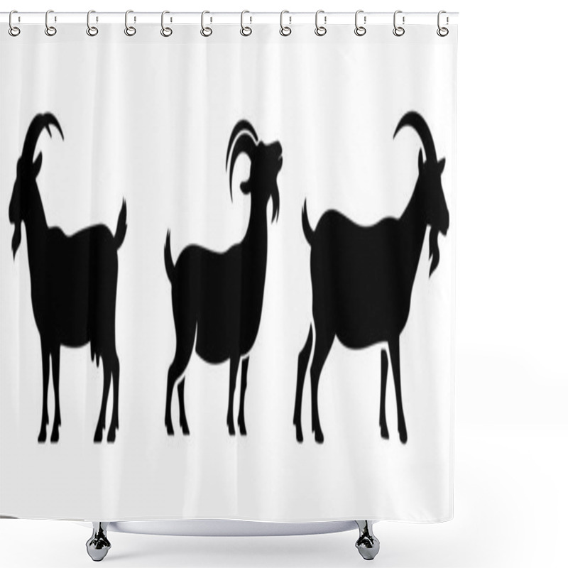 Personality  Goat Silhouette Vector Set Illustration, Farm Animal, Domestic Animal Silhouette Vector Shower Curtains