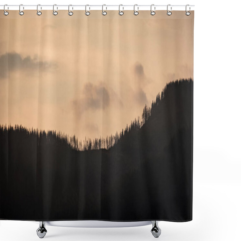 Personality  Panoramic View Of Misty Forest In Western Carpathian Mountains. Tatra In Foggy Sunset, Far Horizon. Slovakia In Early Autumn Shower Curtains