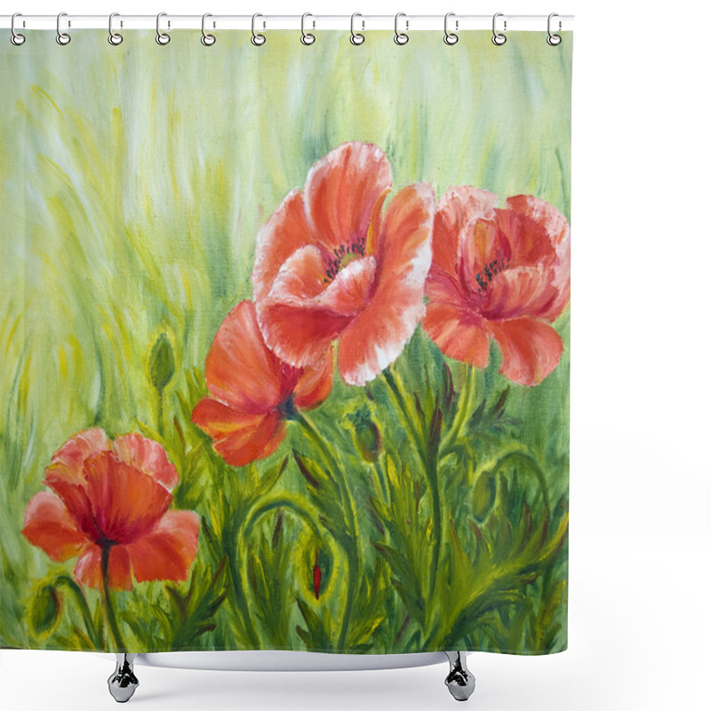 Personality  Poppies, , Oil Painting On Canvas Shower Curtains