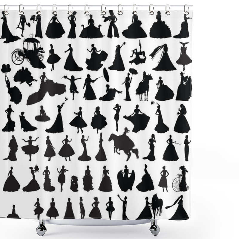 Personality  Set Of Silhouettes Of Brides Shower Curtains