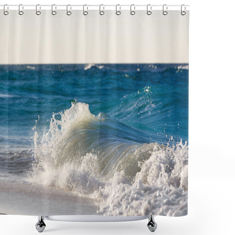 Personality  Waves On The Beach Of A Tropical Sea On Sunset Shower Curtains