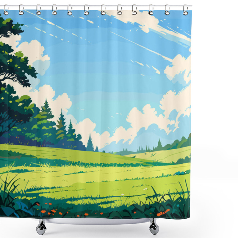 Personality  Beautiful Meadow With Blue Sky Shower Curtains