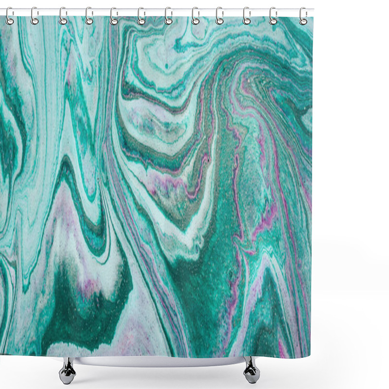 Personality  Closeup Of Mixed Turquoise And Purple Abstract Marble Texture. Hand Painted Beautiful Pattern, Wallpaper Or Background For Print Design As Invitation Or Greeting Cards. Ocean Or Sea Artwork Shower Curtains