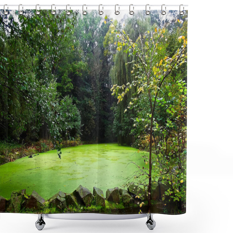 Personality  Duckweed On A Pond In Autumn Shower Curtains