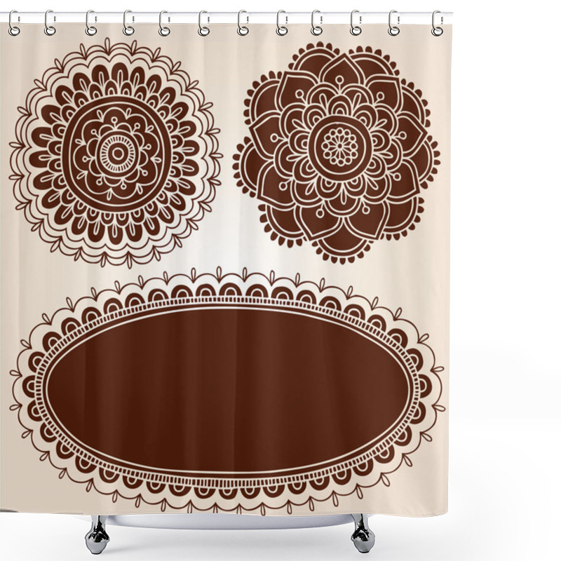 Personality  Henna Flower Picture Frames Silhouette Vector Set Shower Curtains