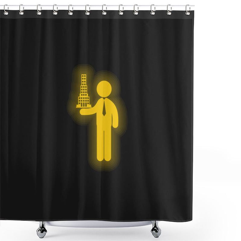 Personality  Architect With Building Project Yellow Glowing Neon Icon Shower Curtains