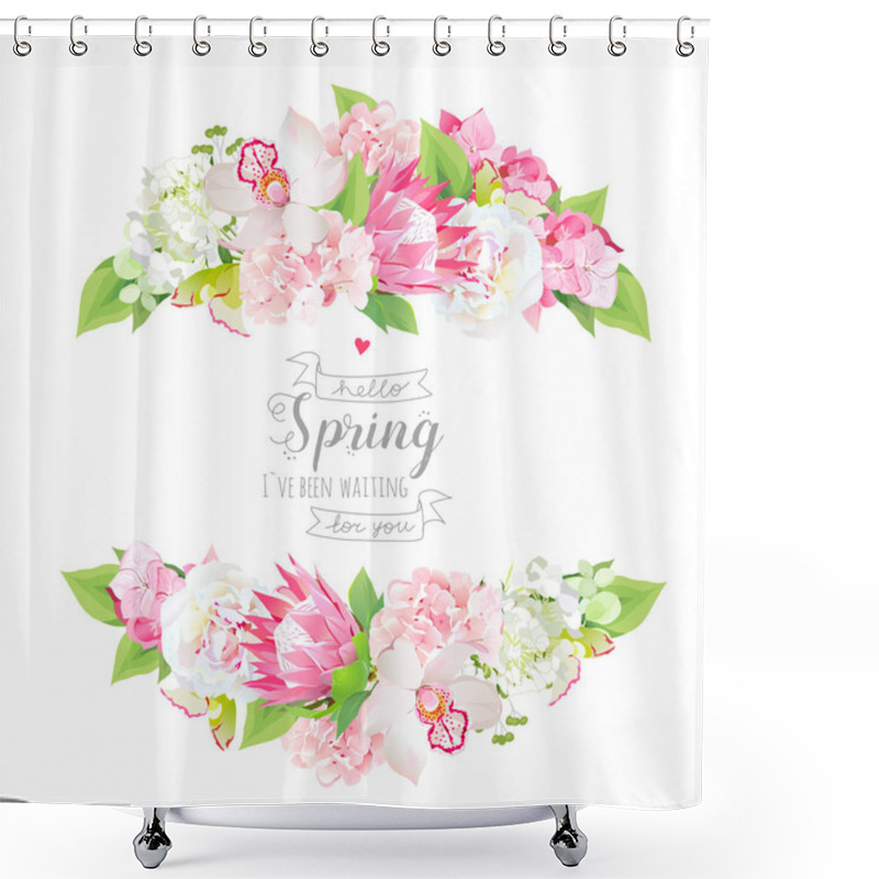 Personality  Stylish Mix Bouquets Of Protea, Peony And Bright Green Leaves Shower Curtains