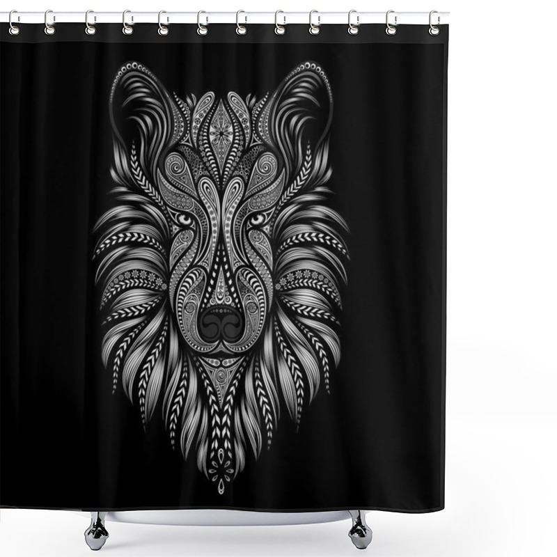 Personality  Vector Wolf. Silhouette Of A Dog From Patterns On A Black Background Shower Curtains