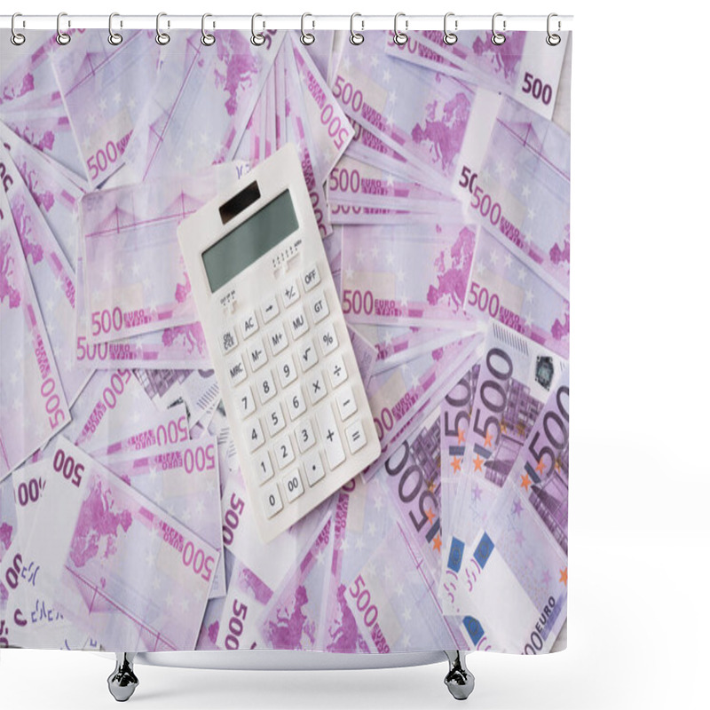 Personality  Top View Of White Calculator On Euro Banknotes  Shower Curtains