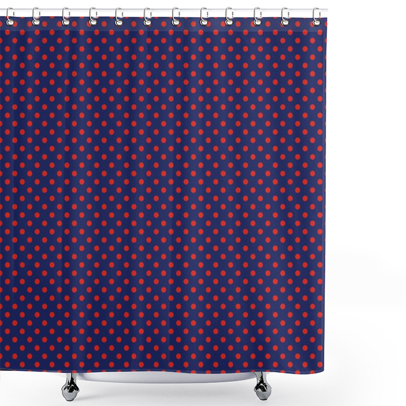 Personality  Vector Seamless Pattern With Red Polka Dots On Retro Navy Blue Background Shower Curtains