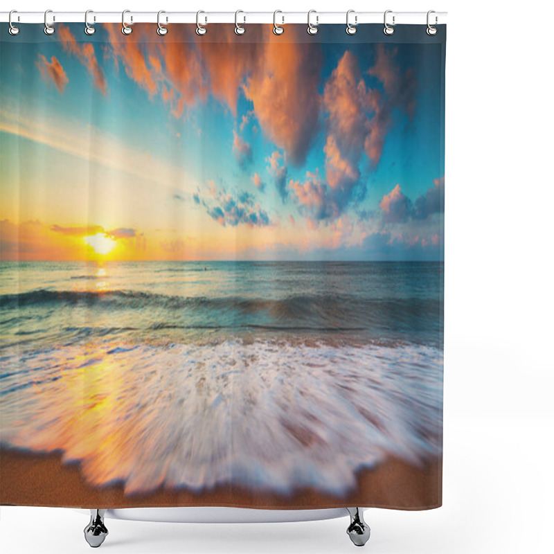 Personality  Beautiful Sunrise Over The Tropical Sea And Beach Shower Curtains