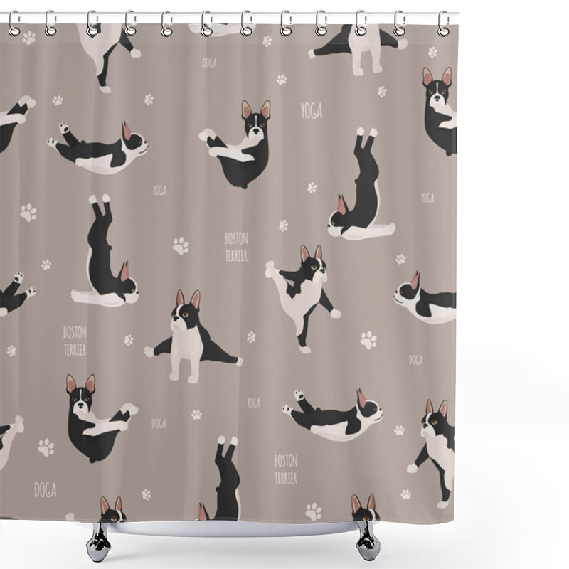 Personality  Yoga Dogs Poses And Exercises. French Bulldog  Seamless Pattern Shower Curtains