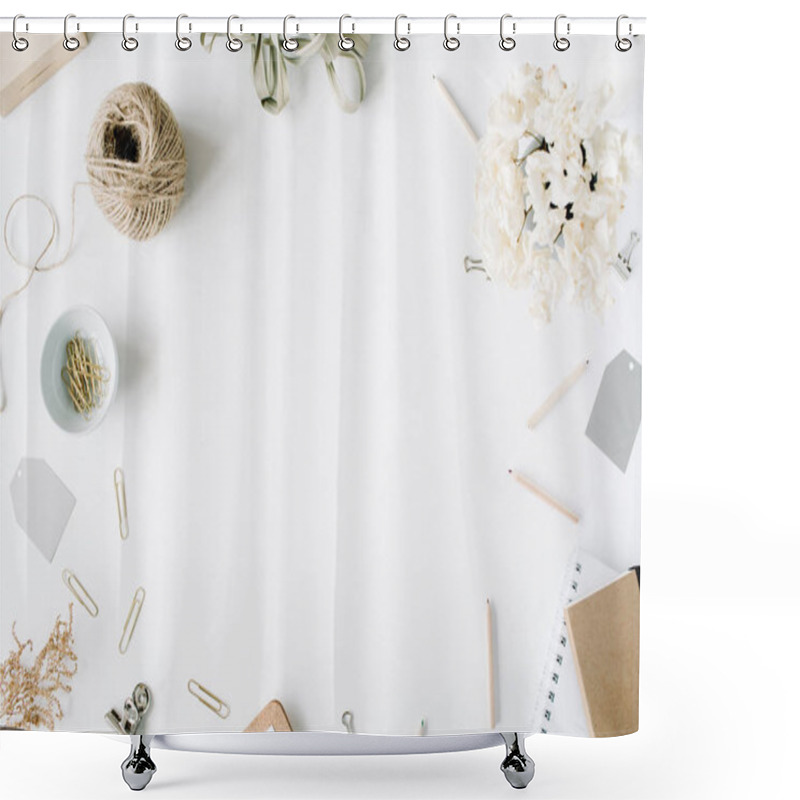 Personality  Trendy Flat Lay Minimal Feminine Workspace Shower Curtains