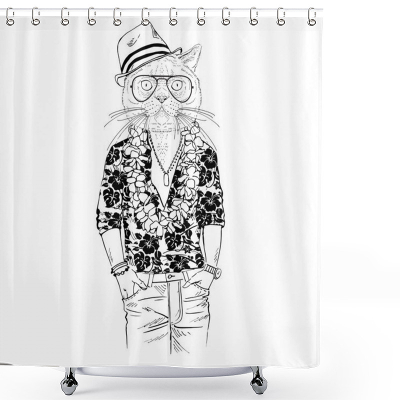 Personality  British Short Hair Cat Dressed Up Shower Curtains