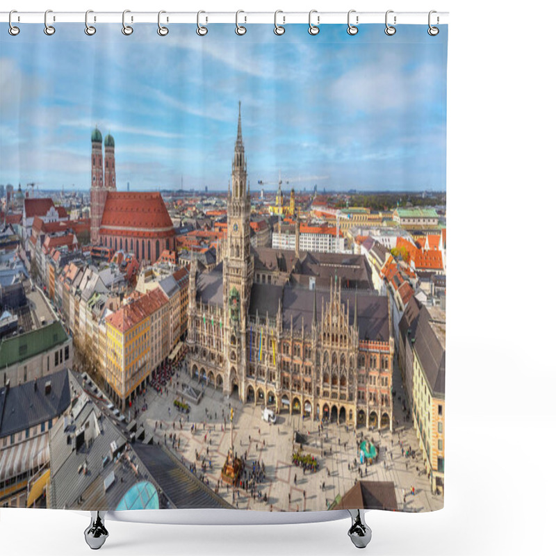 Personality  Panoramic View Of Munich With Neo-Gothic City Hall And Frauenkirche Church Shower Curtains