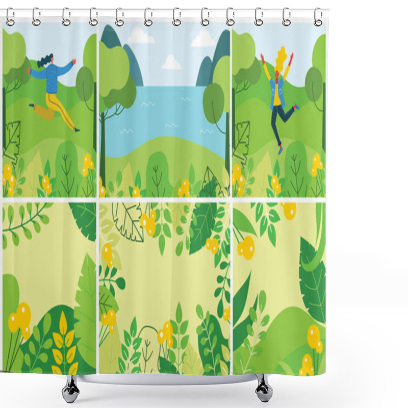 Personality  Vector Illustration Of People In Nature Posters Set Shower Curtains