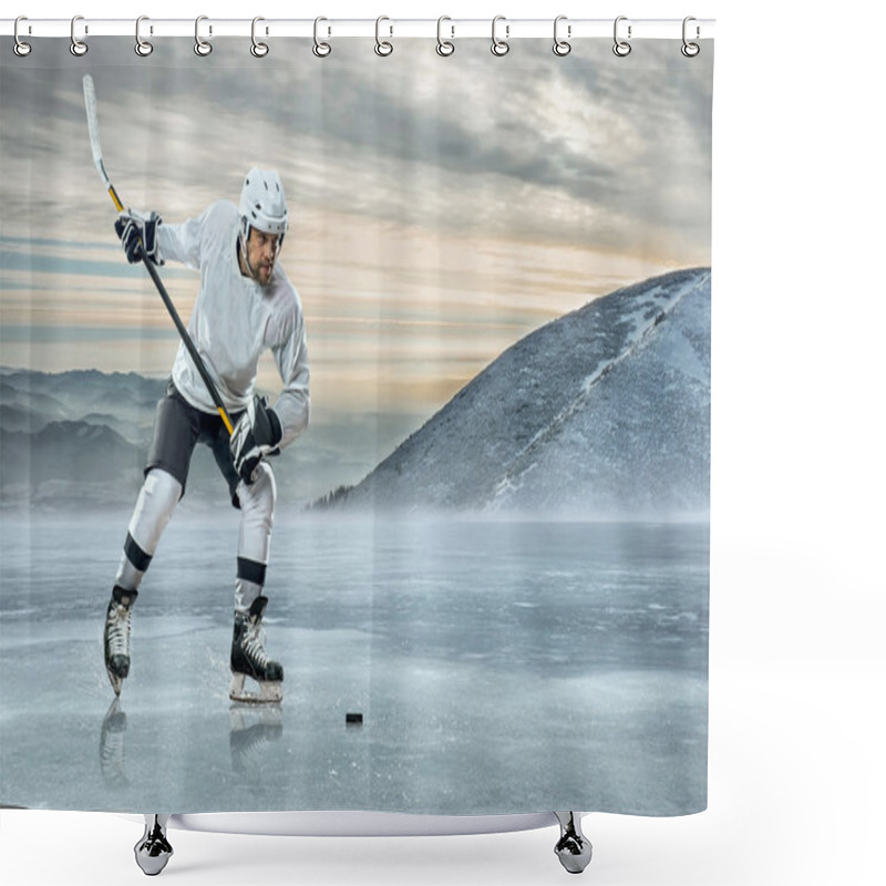 Personality  Ice Hockey Player In Action Outdoor Shower Curtains