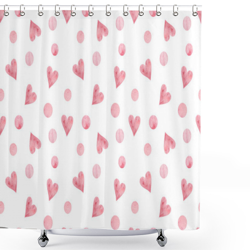 Personality  Repeat Pattern Of Pink And Light Rose Hearts And Polka Dots Of Different Sizes Shower Curtains