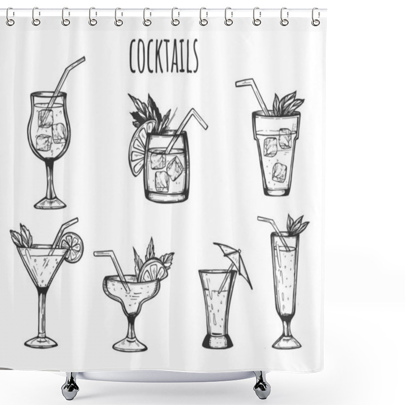 Personality  Party Cocktails In Glasses Set Shower Curtains