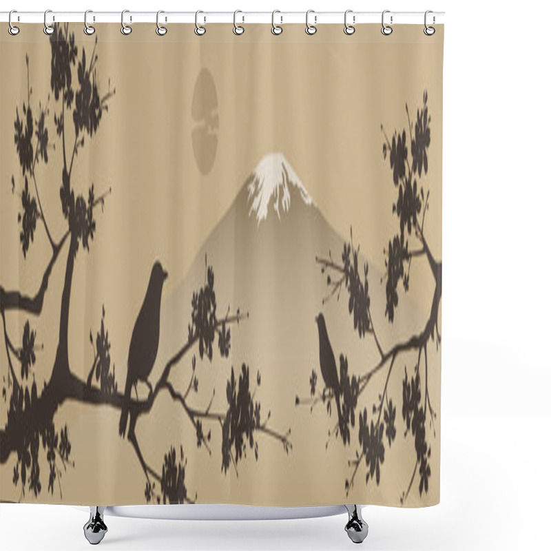 Personality  Japanese Design With Fuji Mountain And Sakua Tree. Shower Curtains