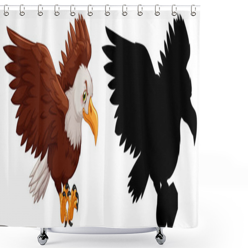 Personality  Set Of Eagle Characters And Its Silhouette On White Background Illustration Shower Curtains