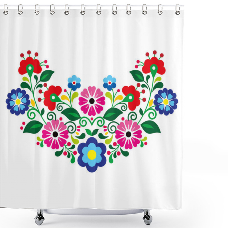 Personality  Mexican Vibrant Folk Art Style Vector Pattern With Flowers, Half Wreath Shaped Floral Design Inspired By Traditional Embroidery From Mexico  Shower Curtains