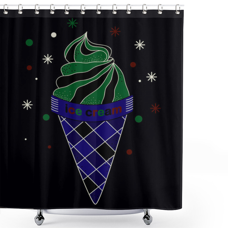 Personality  Ice Cream Cone With Pink Cream On White Background Vector Image Shower Curtains