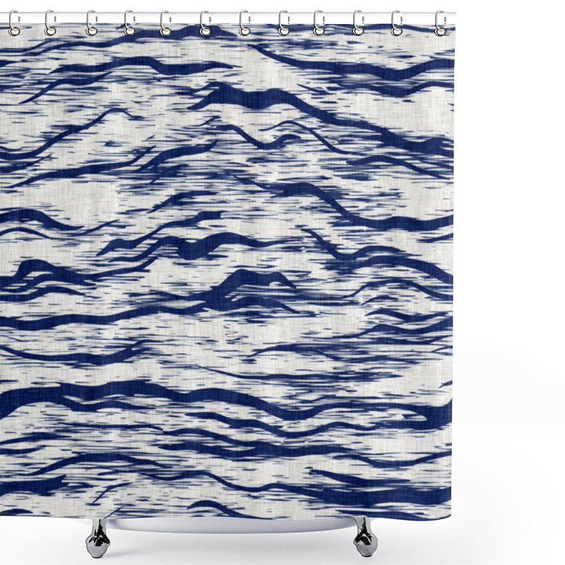 Personality  Indigo Dyed Fabric Stripe Line Pattern Texture. Seamless Textile Fashion Cloth Dye Resist All Over Print. Japanese Kimono Block Print. High Resolution Batik Effect Striped Swatch.  Shower Curtains