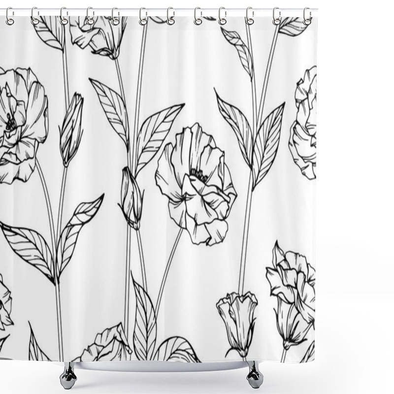 Personality  Seamless  Lisianthus Flower Pattern Background. Black And White With Drawing Line Art Illustration. Shower Curtains