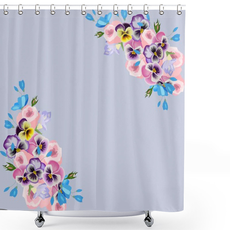 Personality  Vector Greeting Or Invitation Card With Violets Roses And Blue Flowers Shower Curtains