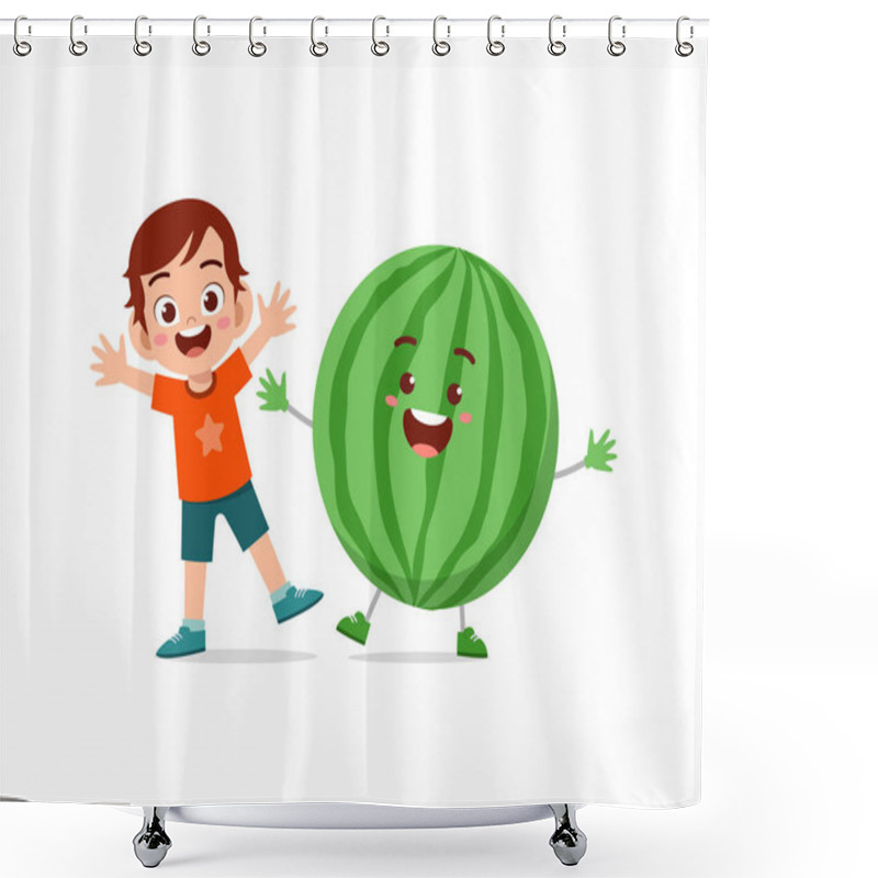 Personality  Cute Little Boy Stands With Watermelon Character Shower Curtains